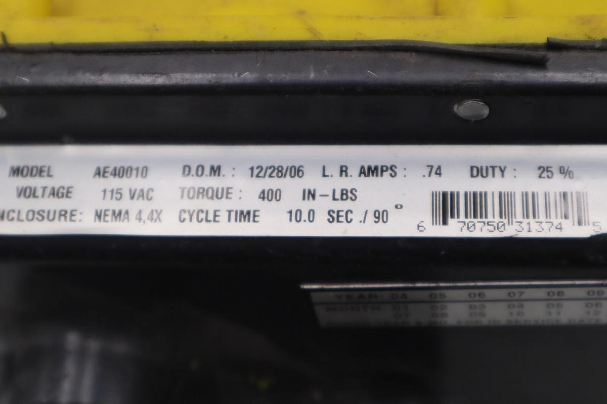 Used APOLLO AE40010  ACTUATOR 115VAC NEMA 4 TORQUE 400 IN-LBS STOCK 3452-A