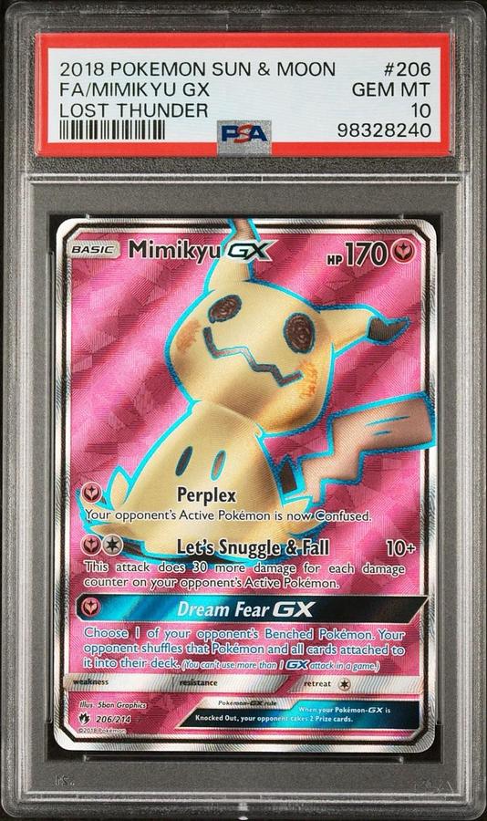 Used 2018 POKEMON SUN & MOON LOST THUNDER #206 FULL ART/MIMIKYU GX PSA 10