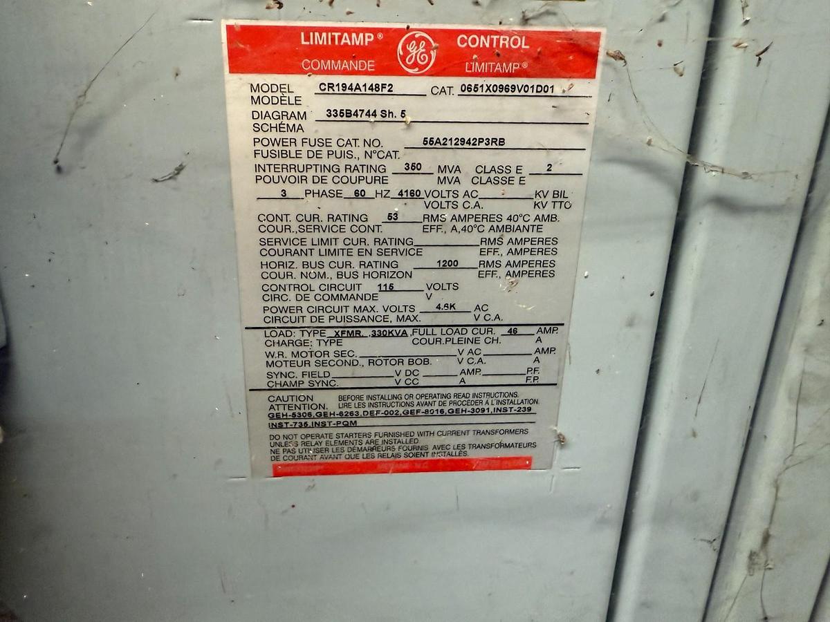 Used GE Limitamp Motor Control 4160 Volt Model CR194A148F2 Complete Switchgear System