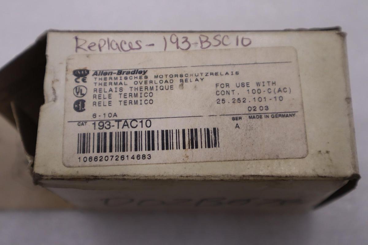 Used NEW OPEN BOX Allen-Bradley Bimetallic Overload Relay 193-TA C10 Ser A STK H1060A