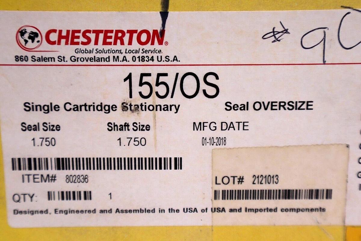 CHESTERTON 155/OS SINGLE CARTRIDGE STATIONARY SEAL OVERSIZE STOCK #3478