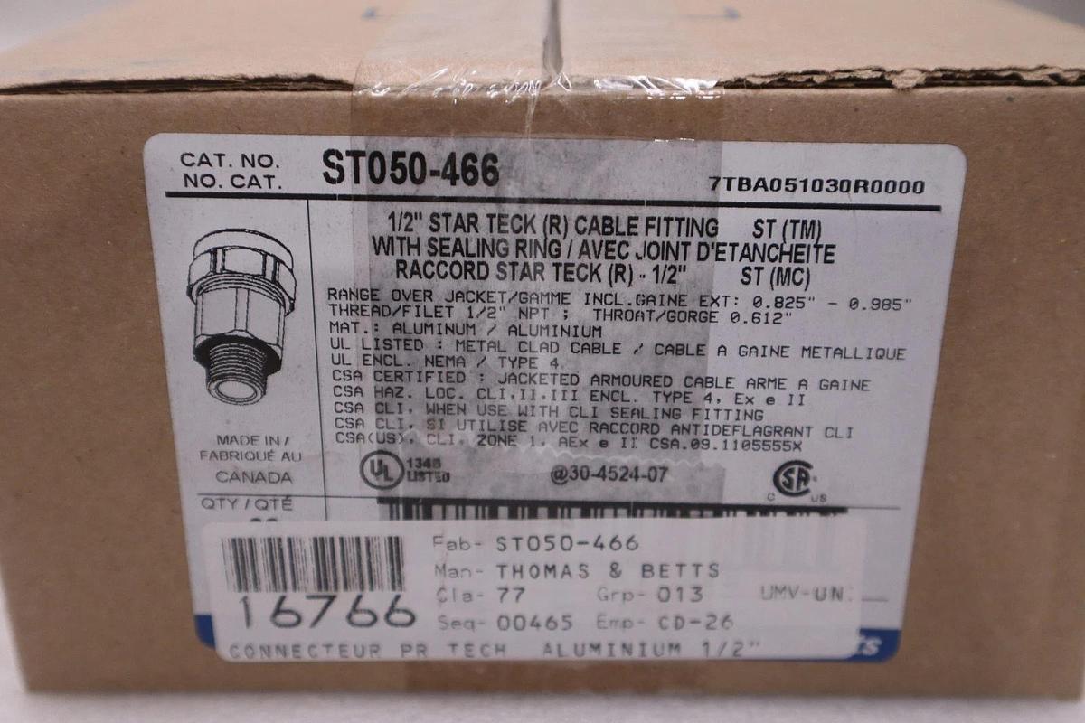 Box Of 20 - Thomas And Betts ST050-466 Teck Connectors, 1/2" STOCK SGF127