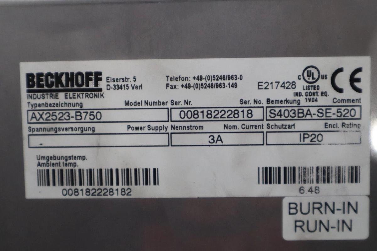Used Beckhoff AX2523-B750 Servo Drive STOCK 3427-D