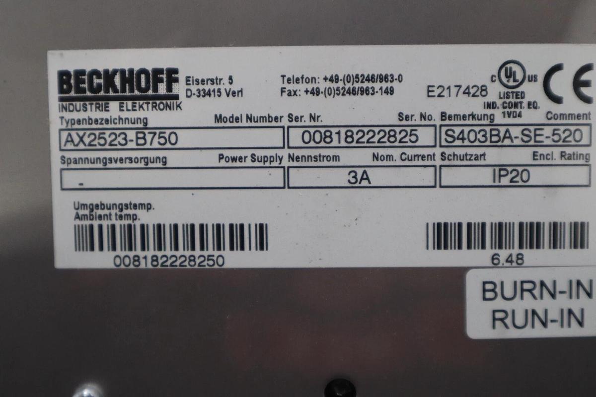 Used Beckhoff AX2523-B750 Servo Drive STOCK 3428-D