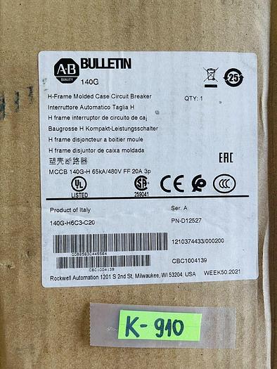 ALLEN-BRADLEY 140G-H6C3-C20 20A 600V Lug Kit #K-910