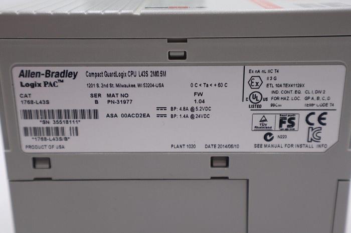 NEW OPEN BOX ALLEN BRADLEY 1768-L43S SER. B F/W 1.04 STOCK K-1530A