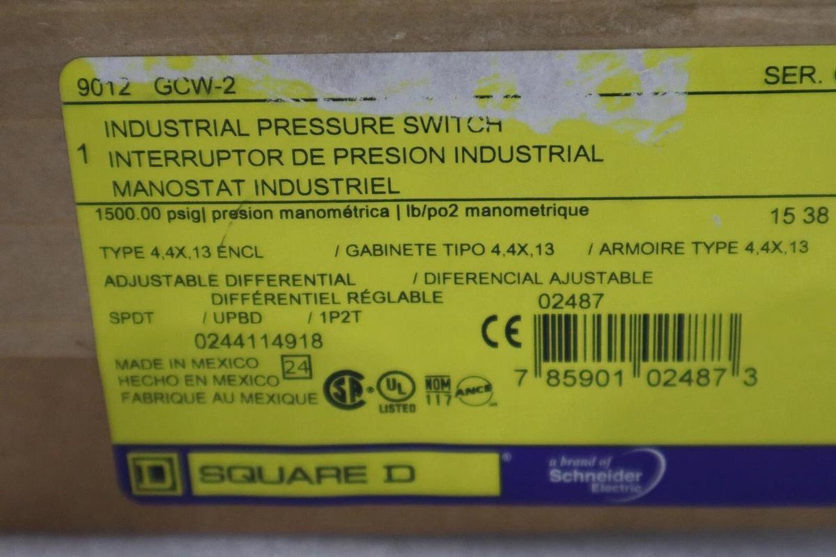 Used NEW SQUARE D 9012GCW-2 INDUSTRIAL PRESSURE SWITCH 9012 GCW2 STOCK G294