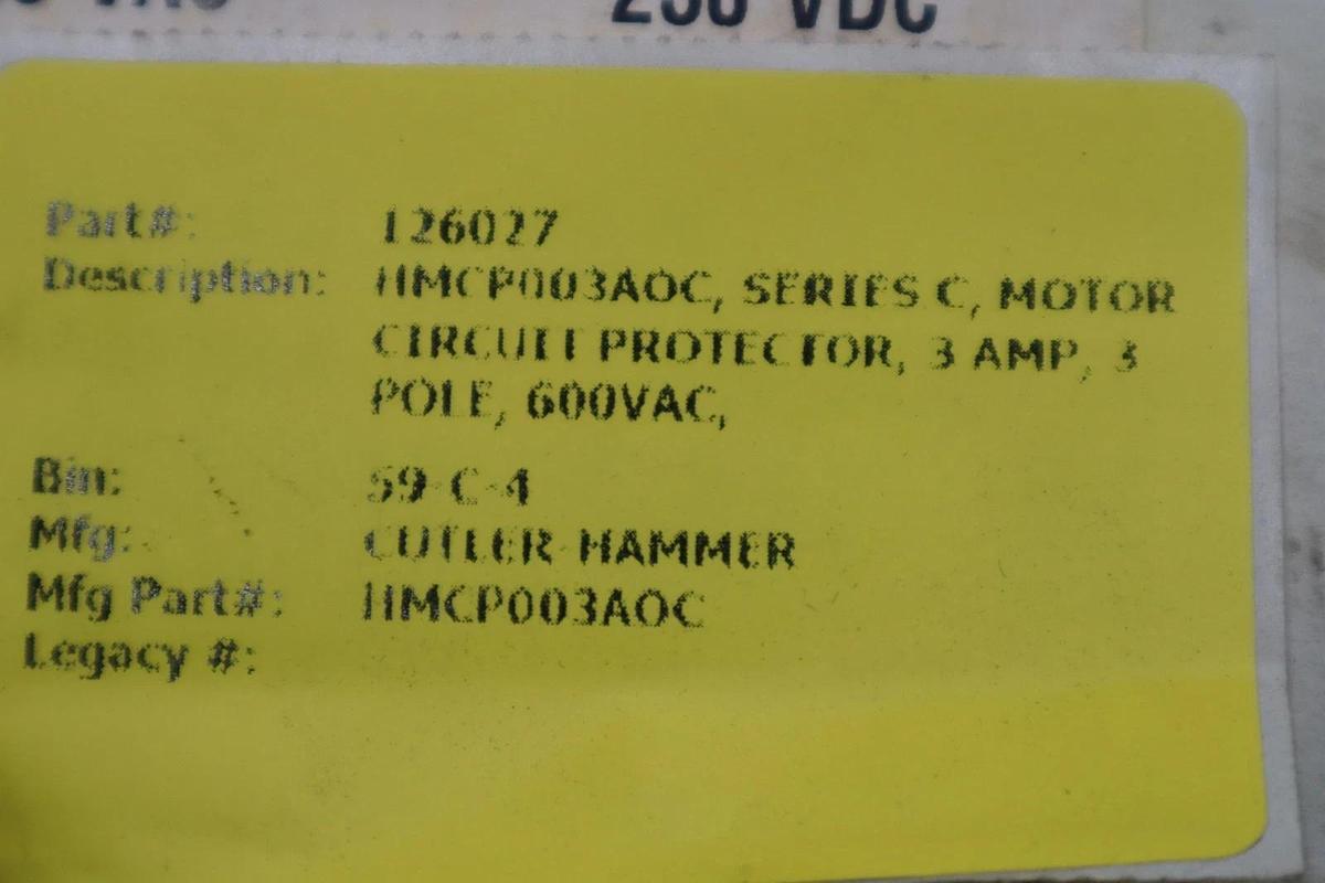 Used Westinghouse HMCP003A0C Circuit Breaker 3A 3-Pole 600VAC STOCK 1400CC