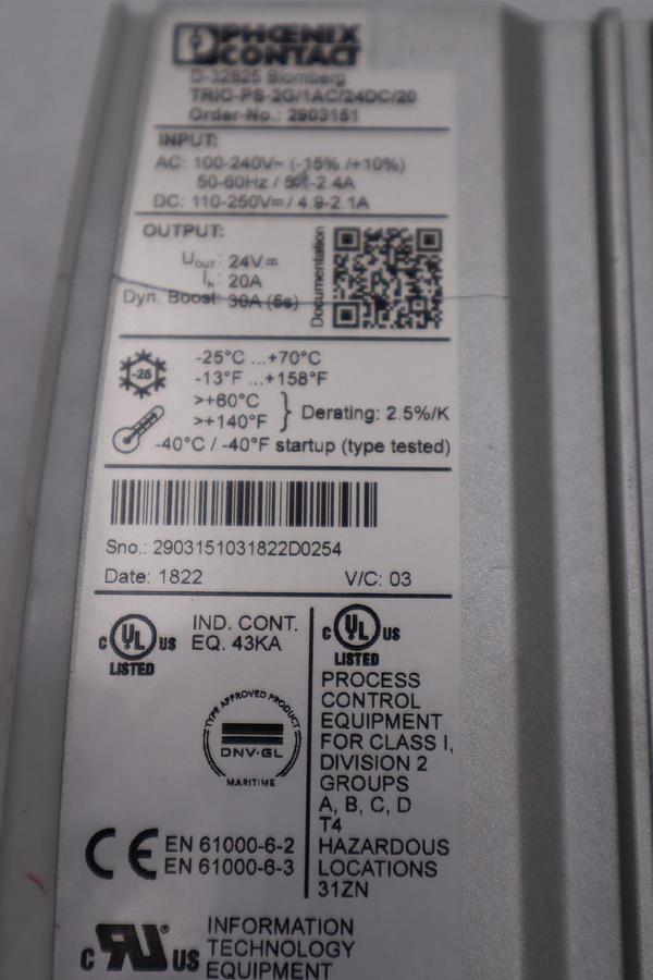 Used PHOENIX CONTACT TRIO-PS-2G/1AC/24DC/20 POWER SUPPLY STOCK H-841C