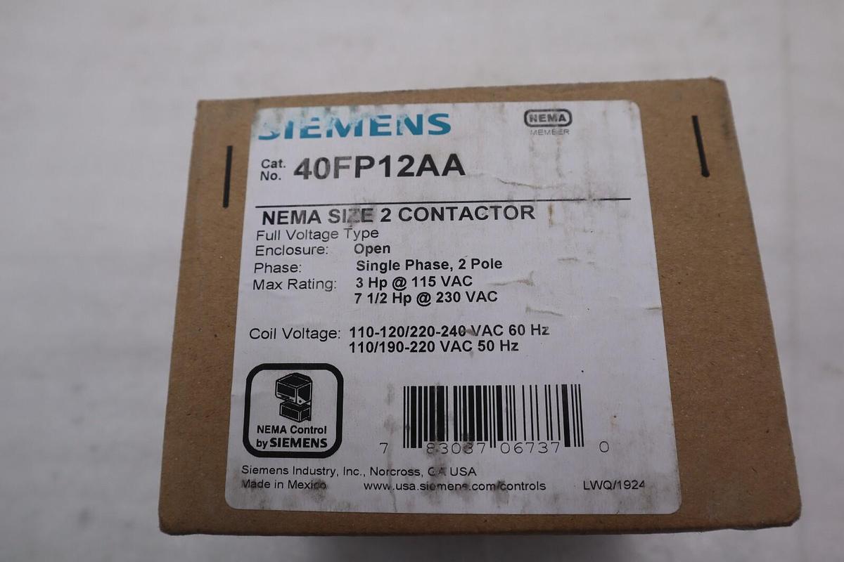 Used SIEMENS 40FP12AA CONTACTOR SZ2 1PH OPN 120/240V STOCK 4601