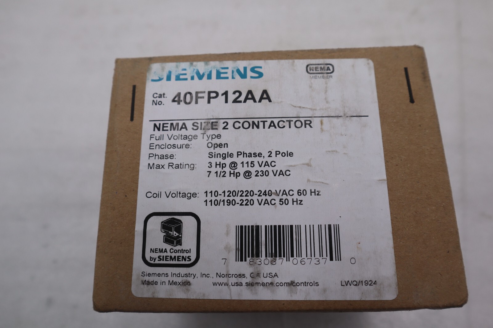 Used SIEMENS 40FP12AA CONTACTOR SZ2 1PH OPN 120/240V STOCK 4601