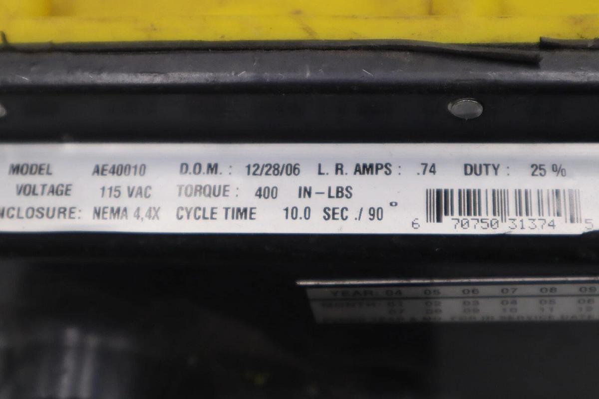 Used APOLLO AE40010  ACTUATOR 115VAC NEMA 4 TORQUE 400 IN-LBS STOCK 3452-A