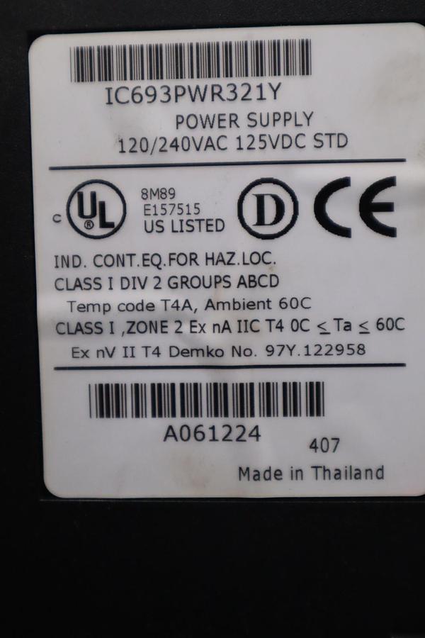 Used General Electric IC693PWR321Y 120/240VAC Power Supply 9030 Series STOCK 3497A