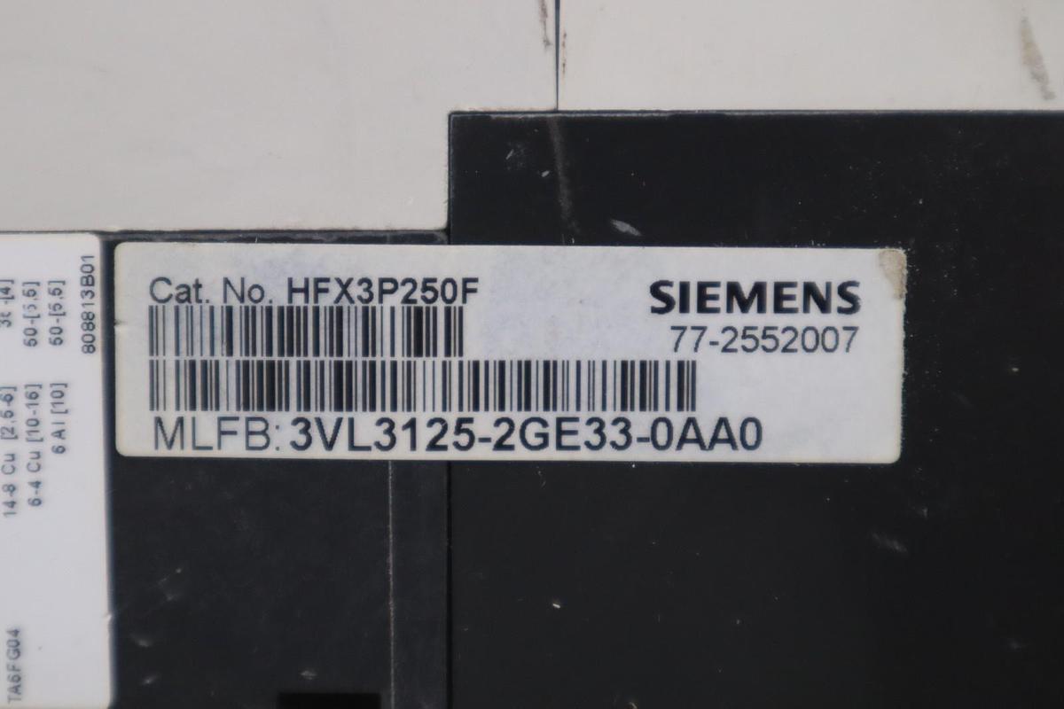Used Siemens 3VL3125-2GE33-0AA0 250A Circuit Breaker 600V HFX3P250F HFGA 250 Amp 3P-N