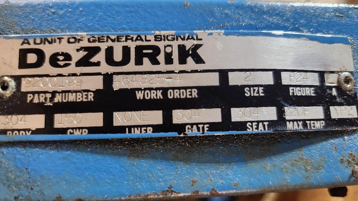 Used DeZURIK Gate Valve 9200199 SIZE 2 GATE 304 STAINLESS MANUAL 2" VALVE STOCK PF201