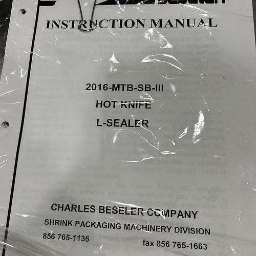 Used BESELER 2016 MTB-SB-111 HOT KNIFE L-BAR SEALER SHRINK WRAP SYSTEM