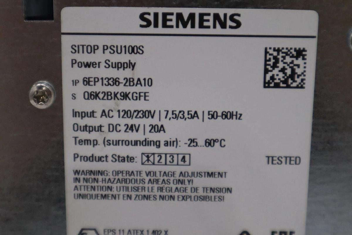 Used Siemens 6EP1336-2BA10 SITOP PSU100S Power Supply 24V DC 20A Output #K-1100-A