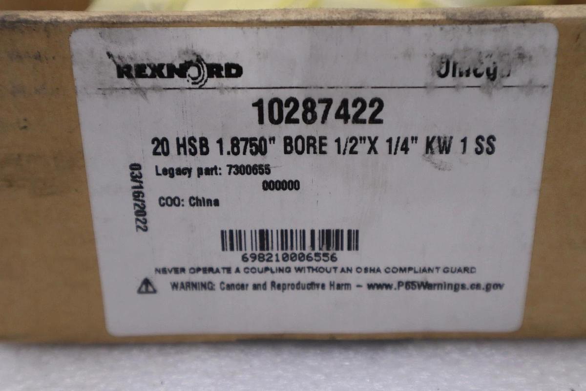Rexnord 10287422 Omega 20 HSB 1.8750" Bore 1/2" X 1/4" KW 1 SS Hub STK CC262