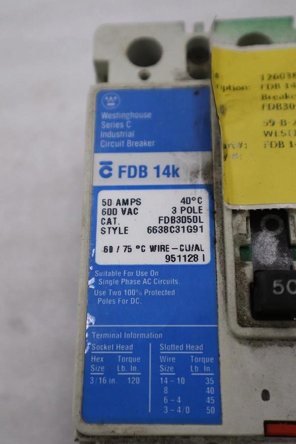 Used WESTINGHOUSE FDB3050L 50A 600VAC STOCK CC223
