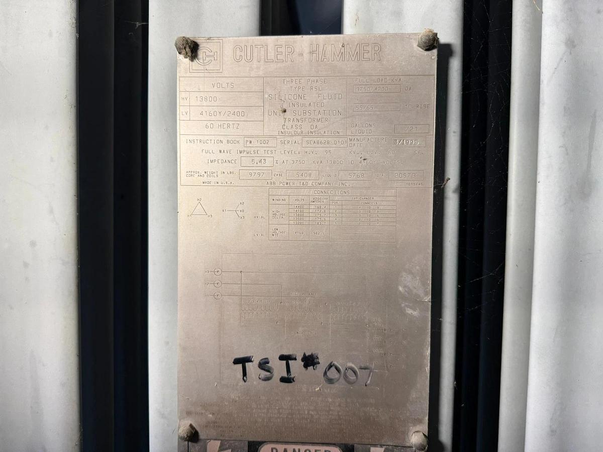 Used Cutler Hammer Substation Transformer 3750 Kva Primary 13600 Sec 4160Y/2400 Volt
