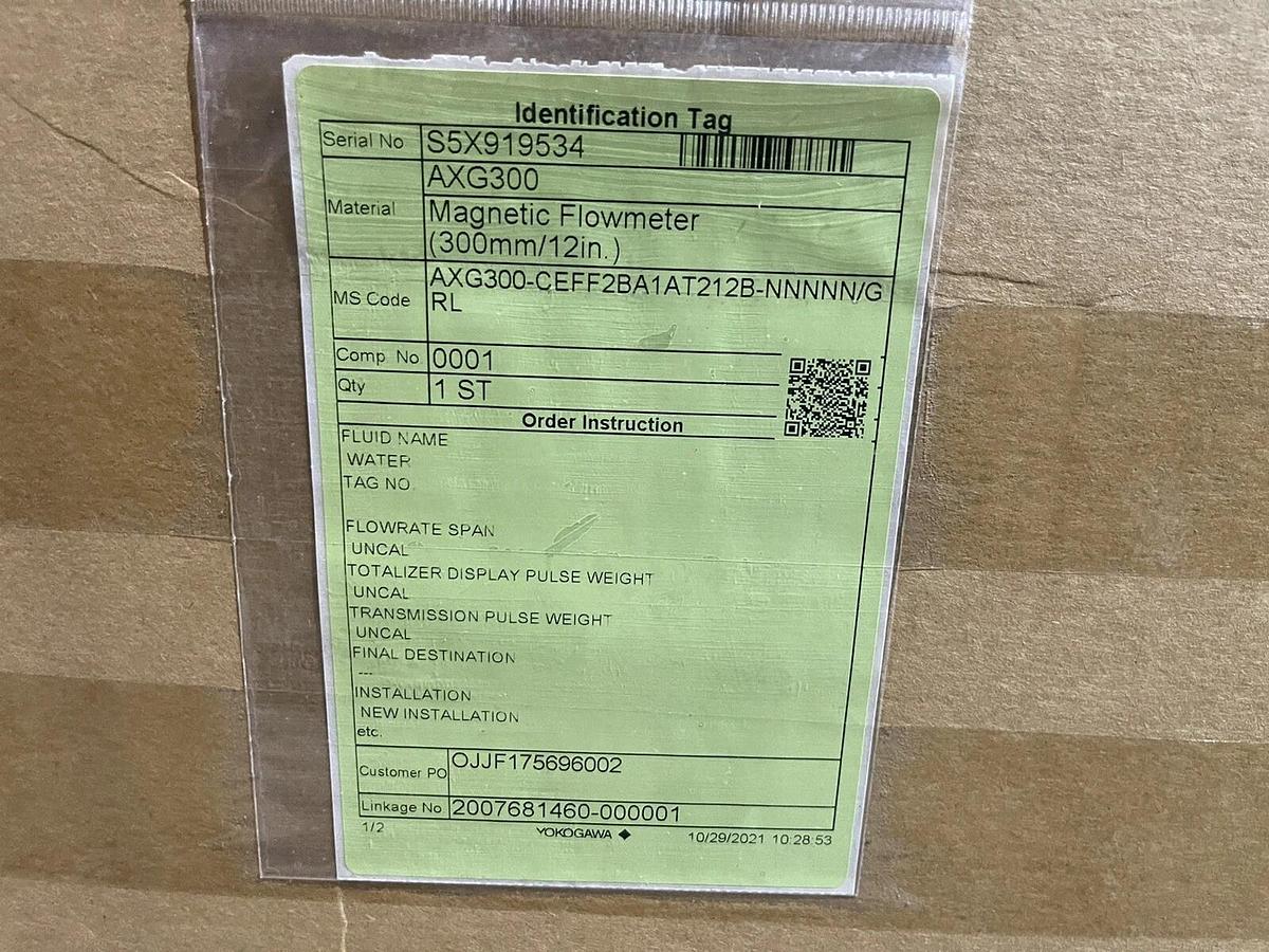 Used NEW 12” YOKOGAWA FLOWMETER AXG300 / axg300-ceff2ba1at212bnnnnn/grl Stock S-266