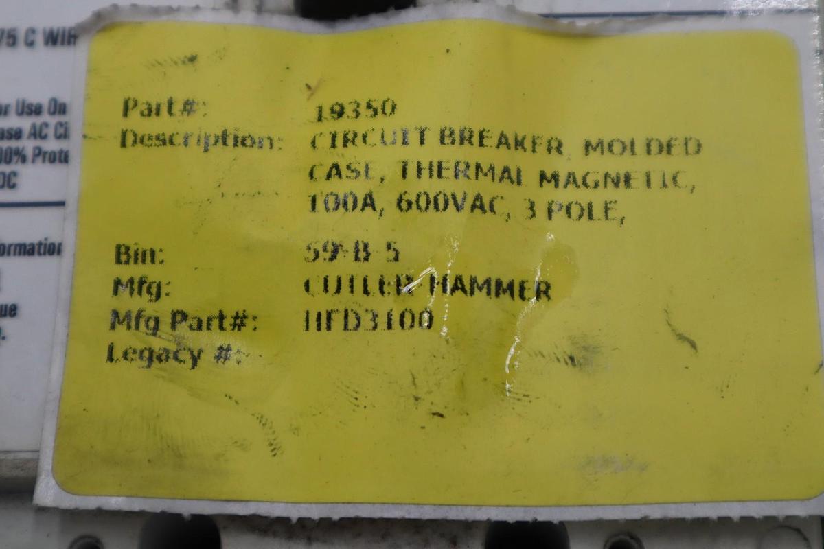 Used CUTLER HAMMER EATON HFD3100 100A 3 Pole 65k Circuit Breaker STK CC226