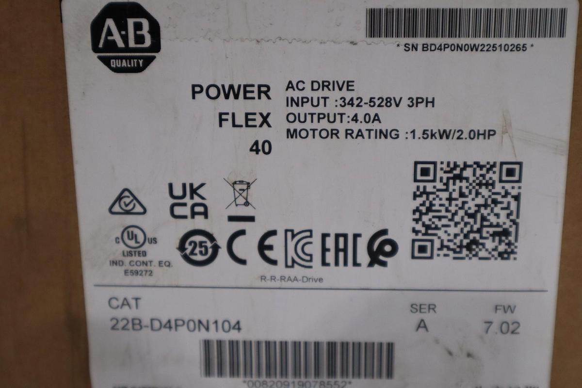 Allen Bradley 22B-D4P0N104/A PowerFlex 342-528V AC Drive - NEW - STOCK GF-85