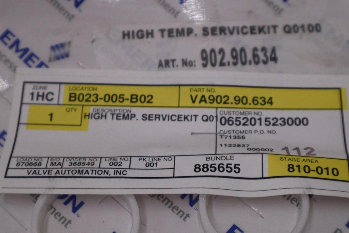 Used EMERSON HIGH TEMP SERVICE KIT Q0100 STOCK #122A