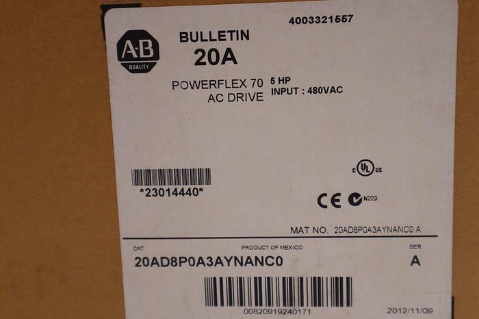 NEW Allen-Bradley 20AD8P0A3AYNANC0 SER A Powerflex AC Drive 5 HP STOCK 3139