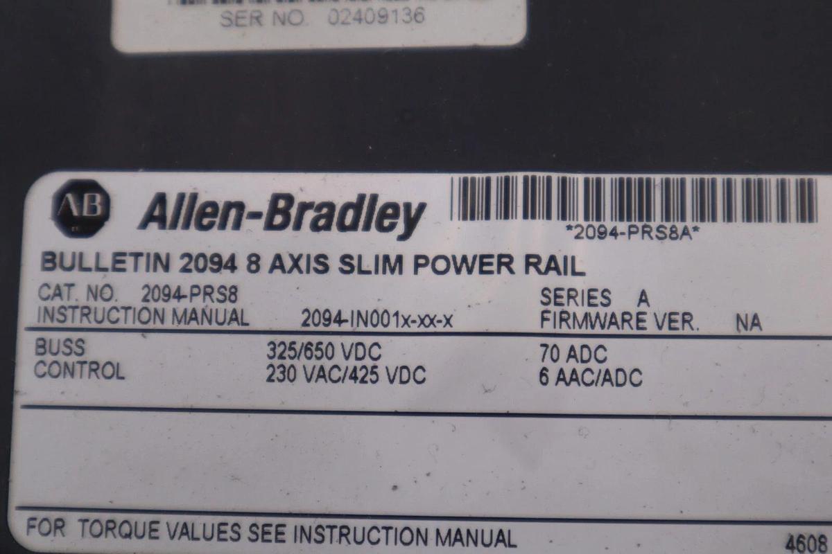 Used Allen Bradley 2094-PRS8 /A Bulletin 2094 8 Axis Slim Power Rail STOCK #5050