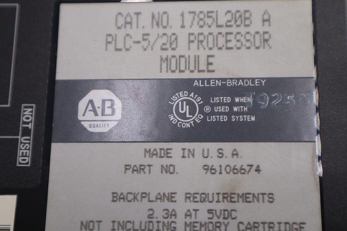Used Allen Bradley AB 1785-L20B A PLC 5/20 Module Programmable Controller STK B-1277