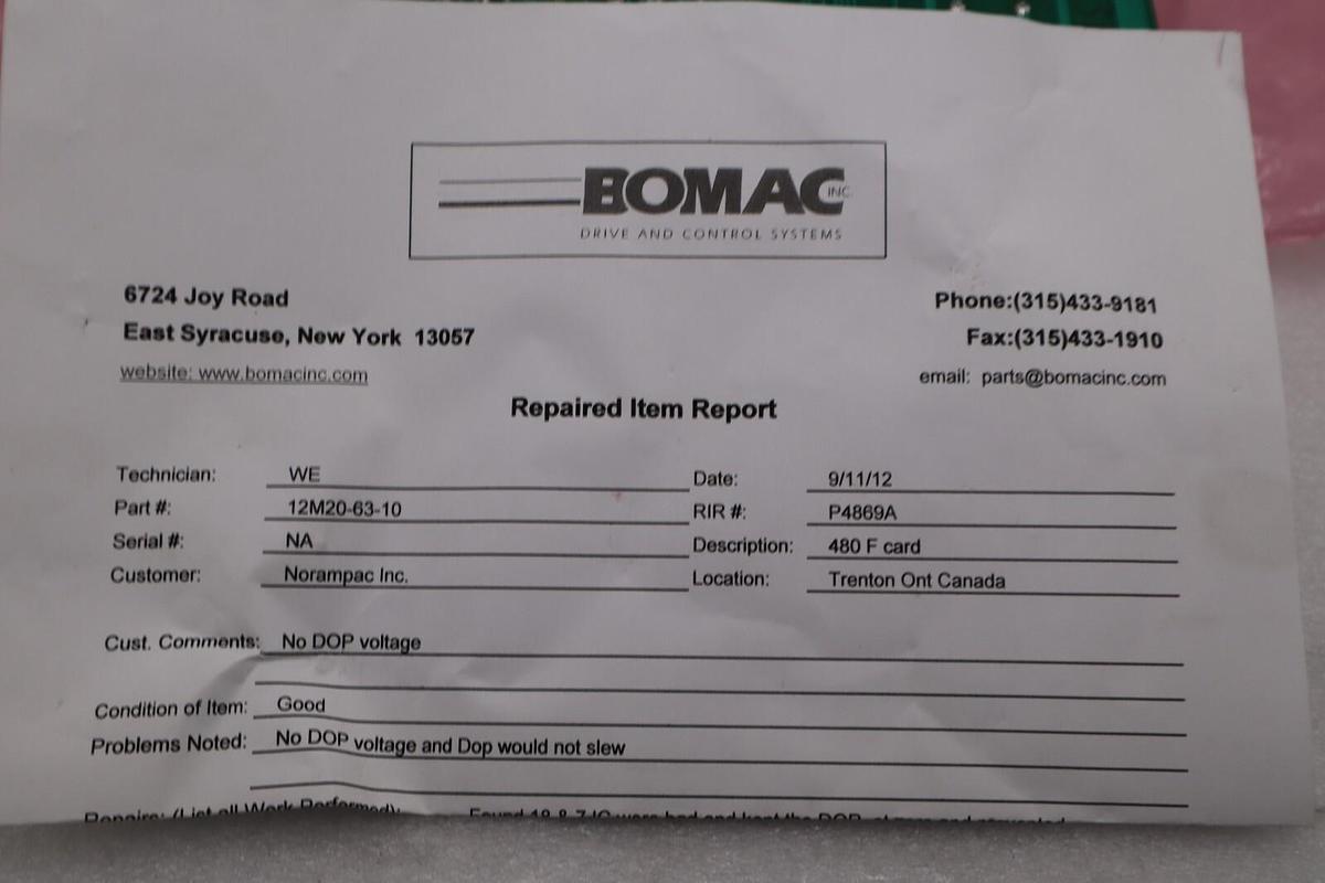 Used BOMAC ELECTRO-FLYTE 12M20-00023-61 / 12M2000023 BOARD STOCK 3759A