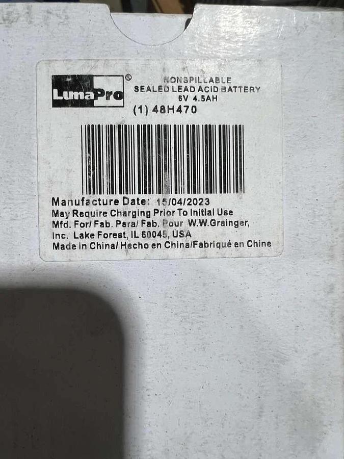 NEW OPEN BOX LUMAPRO 48H470 SEALED LEAD ACID RECHARGEABLE BATTERY L718CC