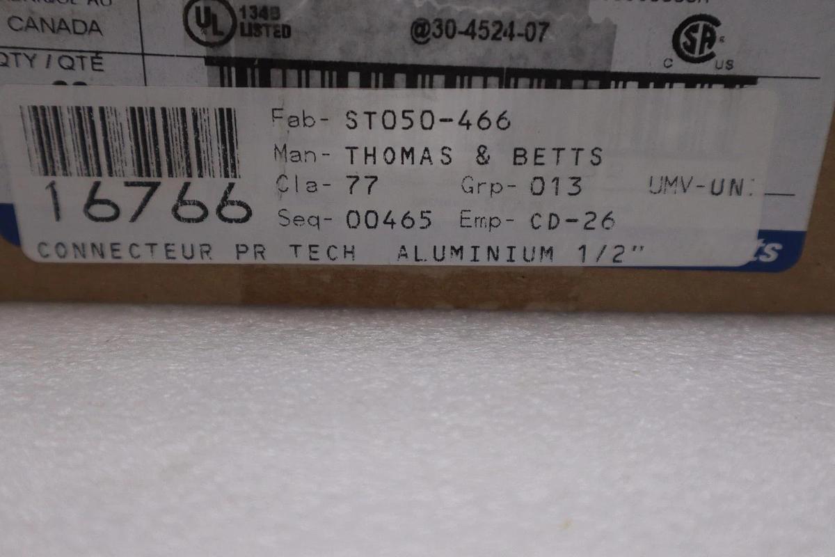 Box Of 20 - Thomas And Betts ST050-466 Teck Connectors, 1/2" STOCK SGF127