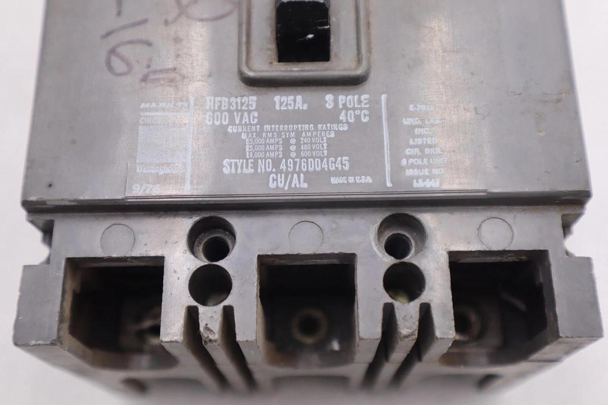 Used WESTING HOUSE 4976D04G45 Circuit Breaker 600VAC HFB3125 #L-504
