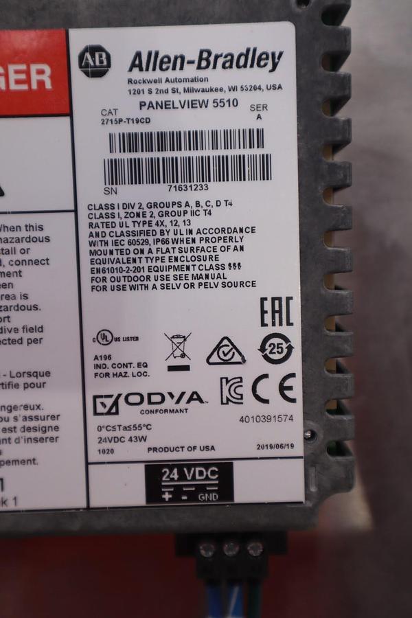 Used Allen-Bradley 2715P-T19CD /A PanelView 5510 Operator Interface Panel