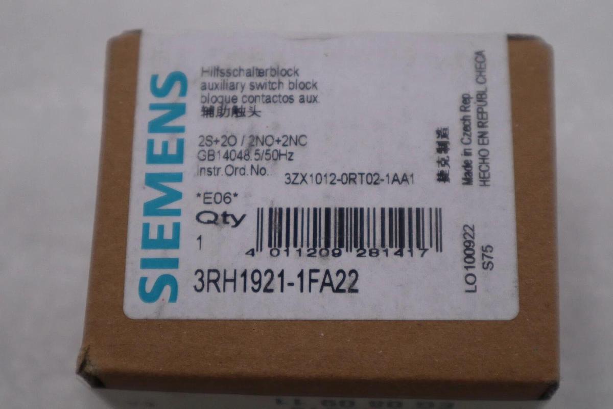 NEW SIEMENS 3RH1921-1FA22 CONTACTOR BLOCK STOCK G992A