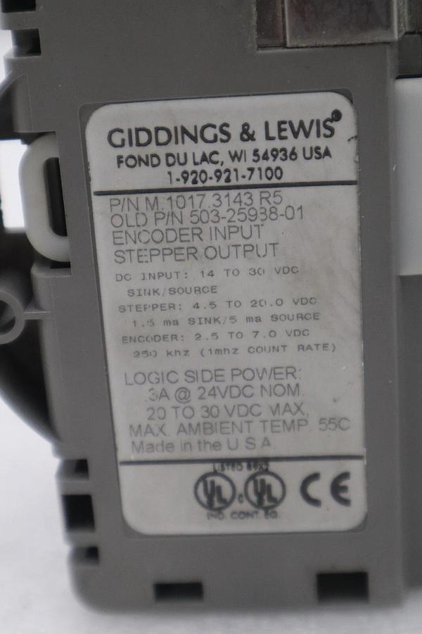 Used GIDDINGS & LEWIS M.1017.3143 R5 STEPPER OUTPUT ENCODER INPUT STOCK 661-D