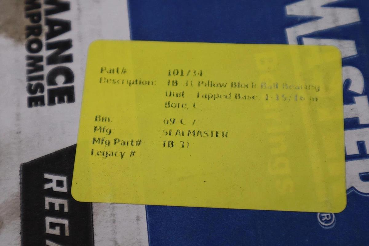 Used NEW SEALMASTER TB-31 Pillow Block Ball Bearing Tapped Base, 1-15/16 Bore 1665CC