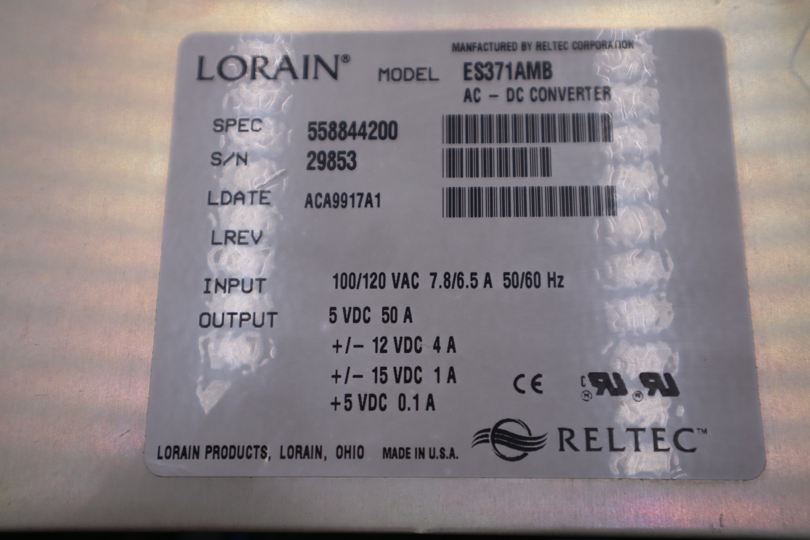 Used RELIANCE ELECTRIC 57493A 57C493 100/120VAC 7.8/6.5A - STOCK 2703A