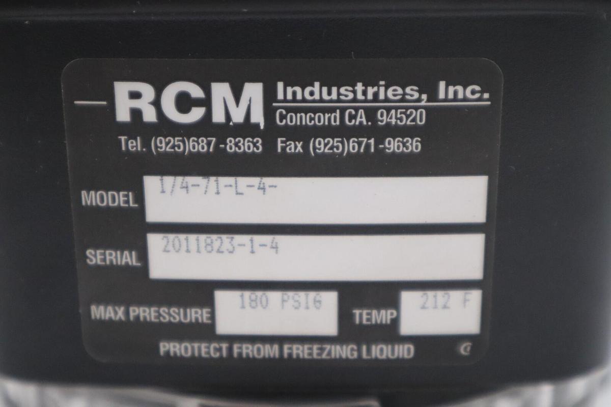 NEW RCM 1/4-71-L-4 INDUSTRIES FLOWMETER MAX PRESSURE 180 PSIG TEMP 212F #5683A