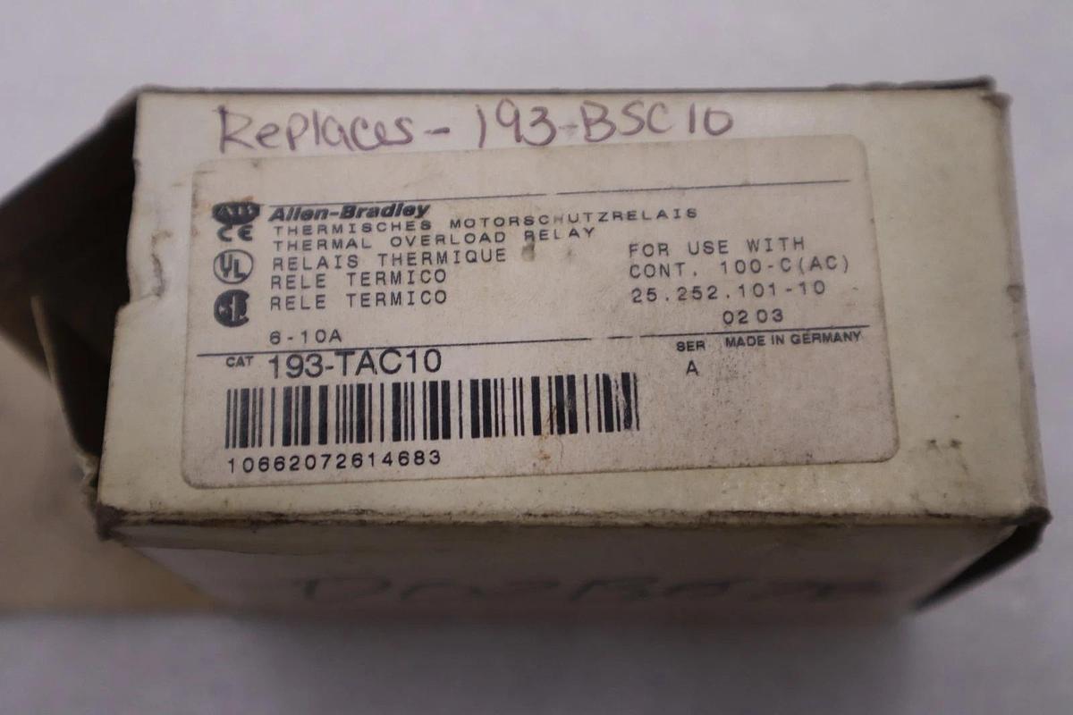 NEW OPEN BOX Allen-Bradley Bimetallic Overload Relay 193-TA C10 Ser A STK H1060A