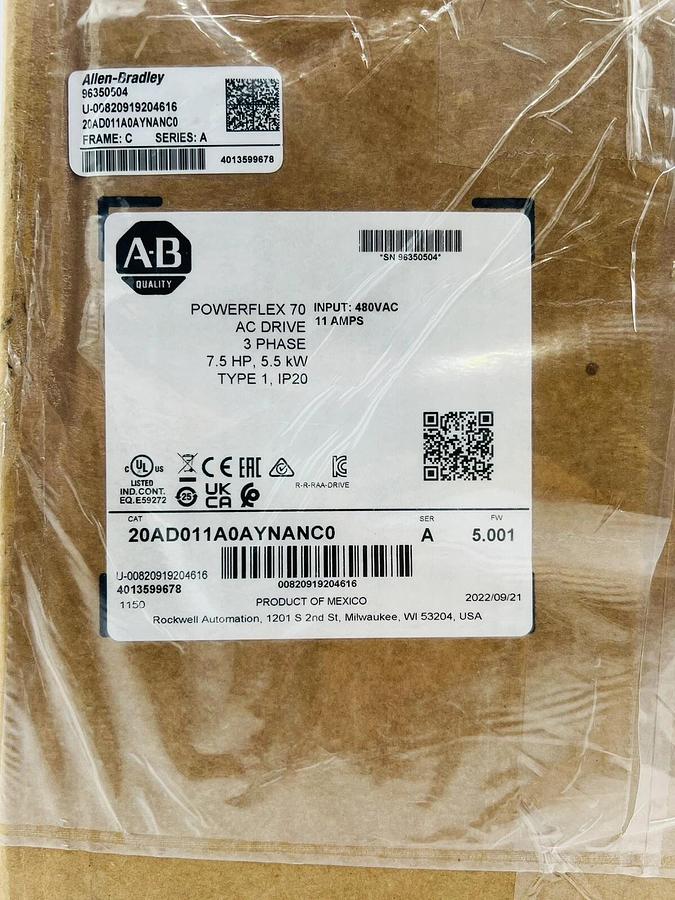 2022 NEW Allen-Bradley PowerFlex 70 20AD011A0AYNANC0 No HIM AC Drive STOCK 4134
