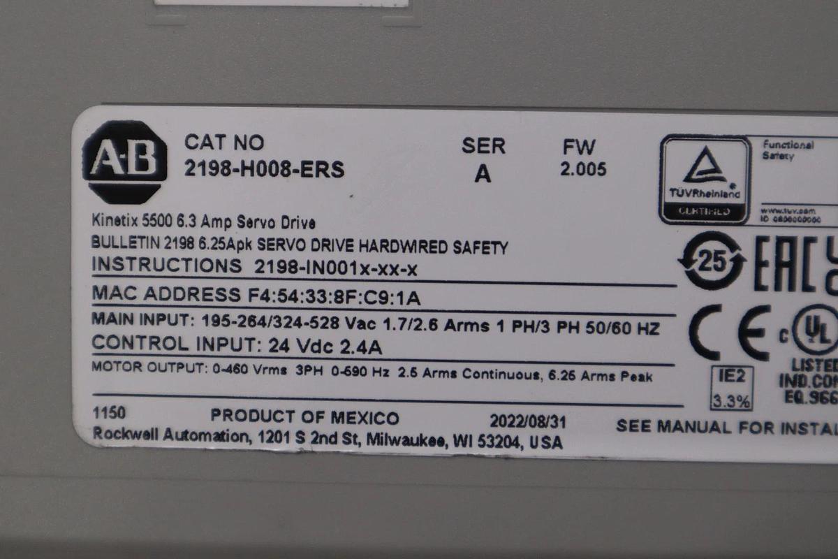 Used ALLEN BRADLEY 2198-H008-ERS / 2198H008ERS (USED) STOCK H1605