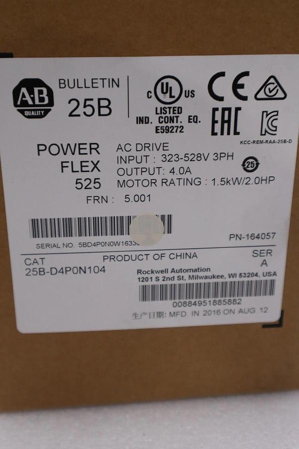 NEW ALLEN BRADLEY 25B-D4P0N104 PowerFlex 525 AC Drive 2.0 HP STOCK H92 884951885882