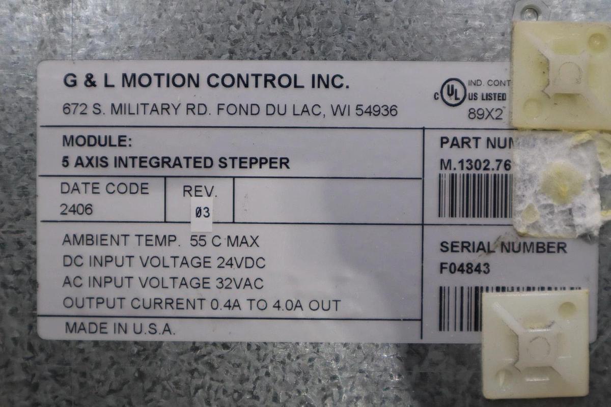 Used G & L MOTION CONTROL M.1302.7612 5-Axis Integrated Stepper 32Vac STOCK 6014