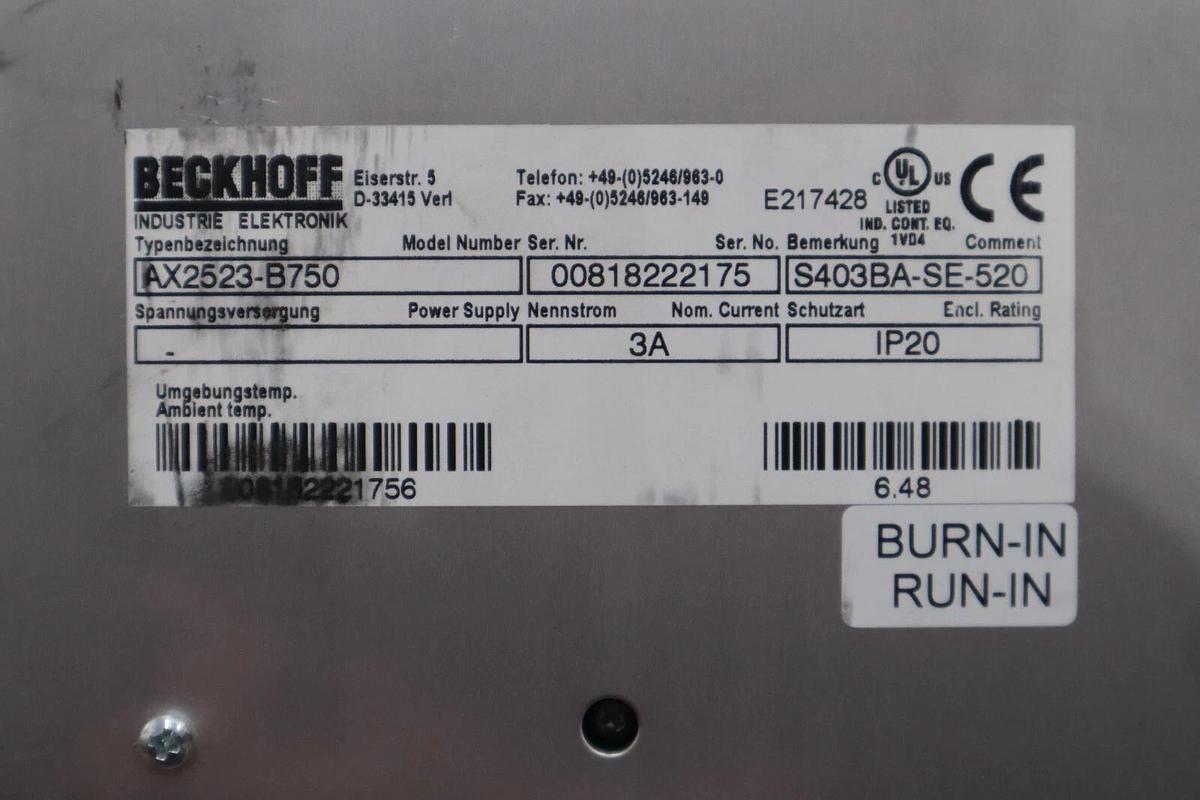 Used Beckhoff AX2523-B750 Servo Drive STOCK 3434-D