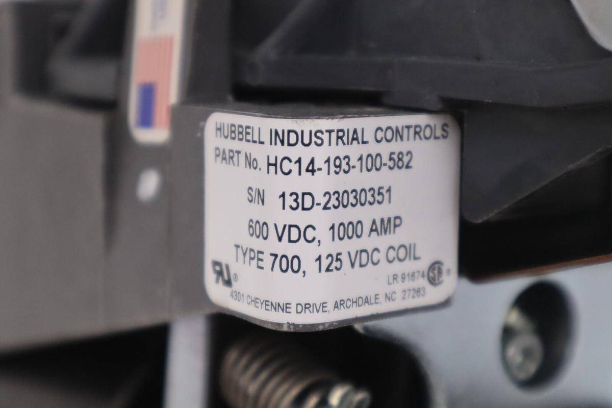 Hubbell HC14-193-100-582 DC Contactor 1000 Amp 600VDC Interlock 125VDC Coil NEW