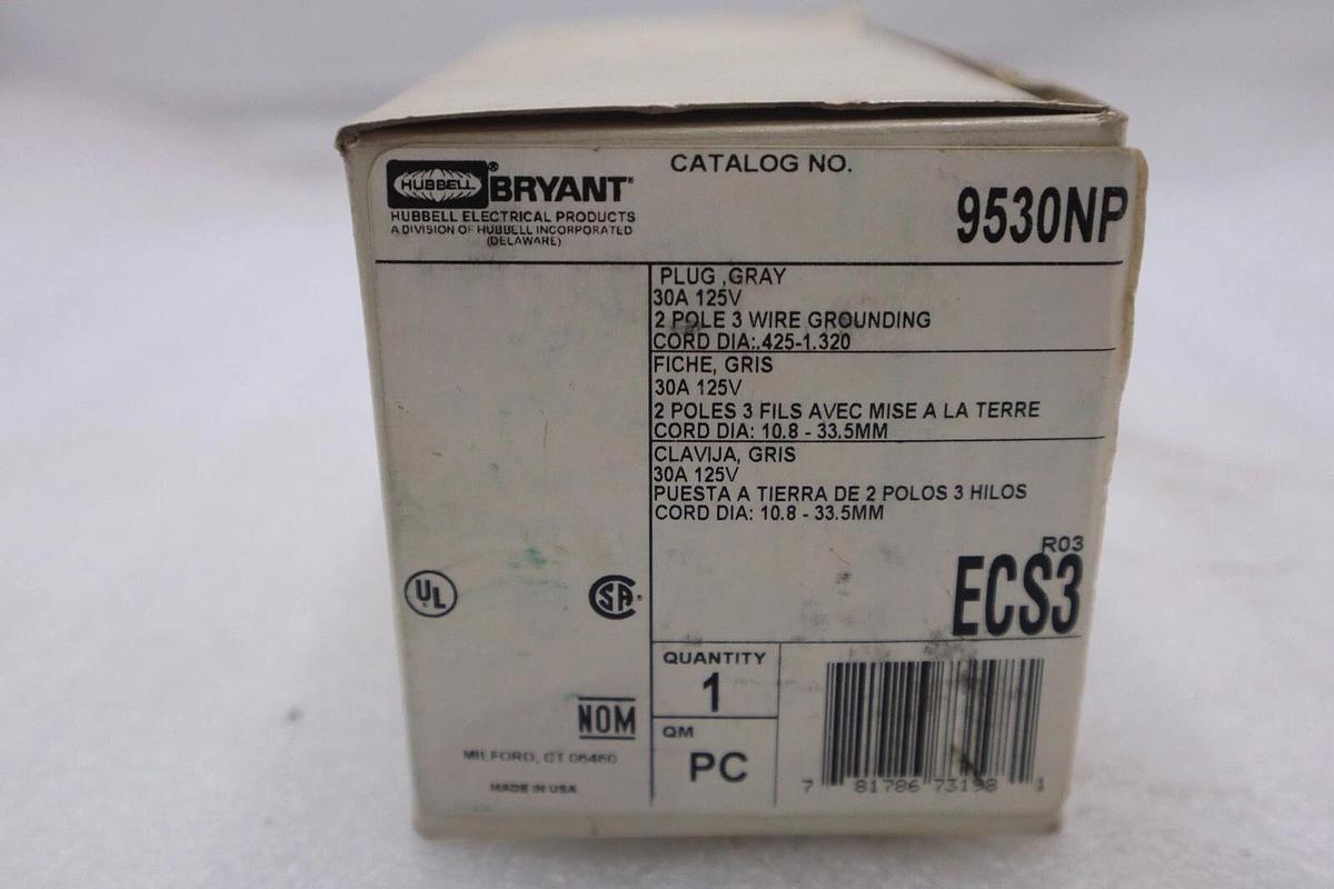 NEW OPEN BOX Bryant 9530NP Straight Blade Plug STOCK K-3134