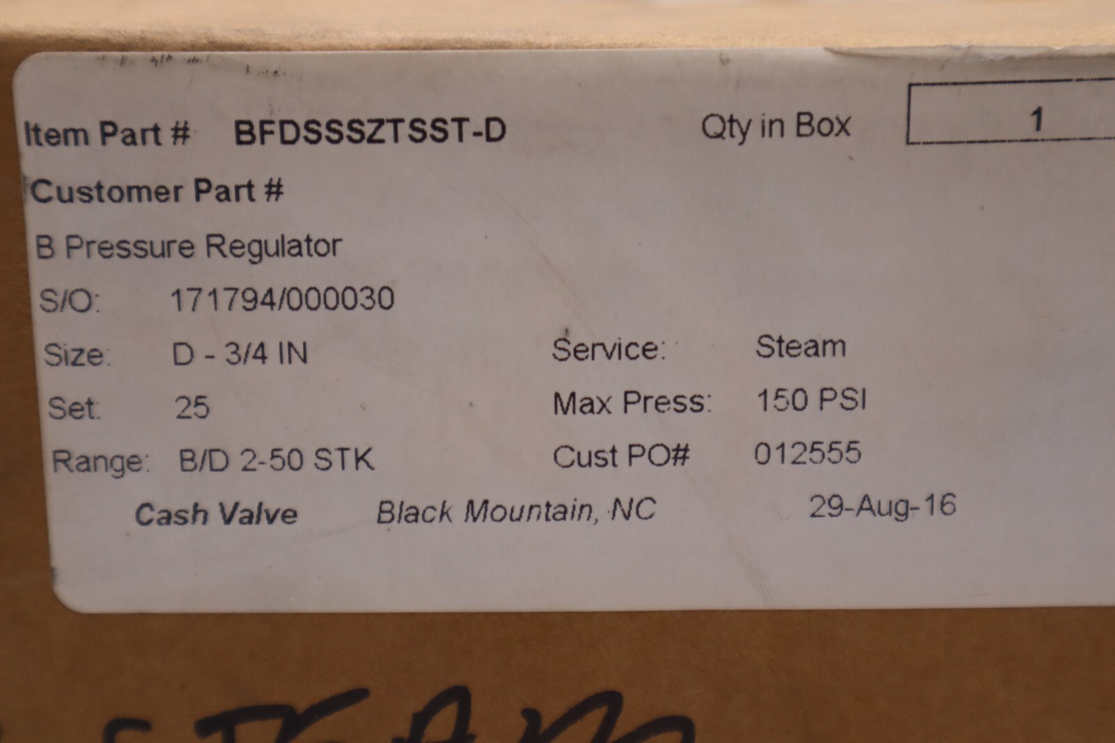 CASH VALVE BFDSSSZTSST-D SIZE 3/4'' NEW TYPE B 150 PSI STOCK 4278